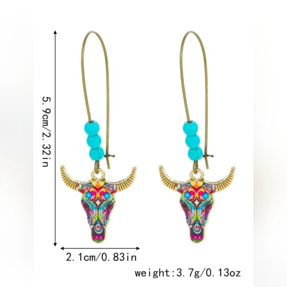 Vintage Multicolor Bull Skull Earrings